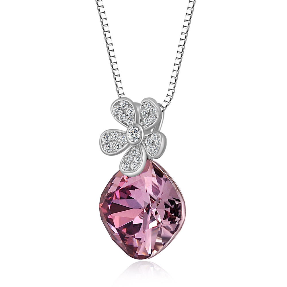 Lovely Flower Necklace with Pink Big Swarovski Crystal Wholesaler | JR  Fashion Accessories