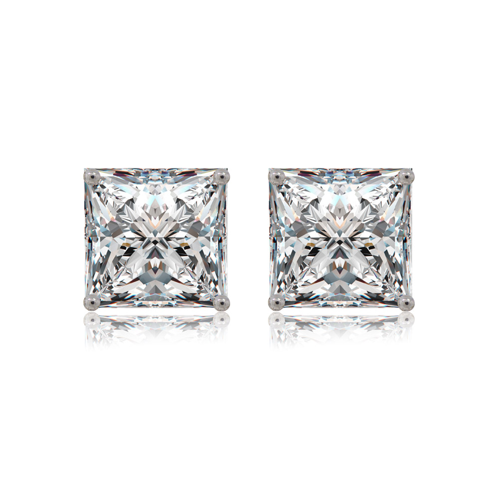 8MM Square White CZ Stud Earrings