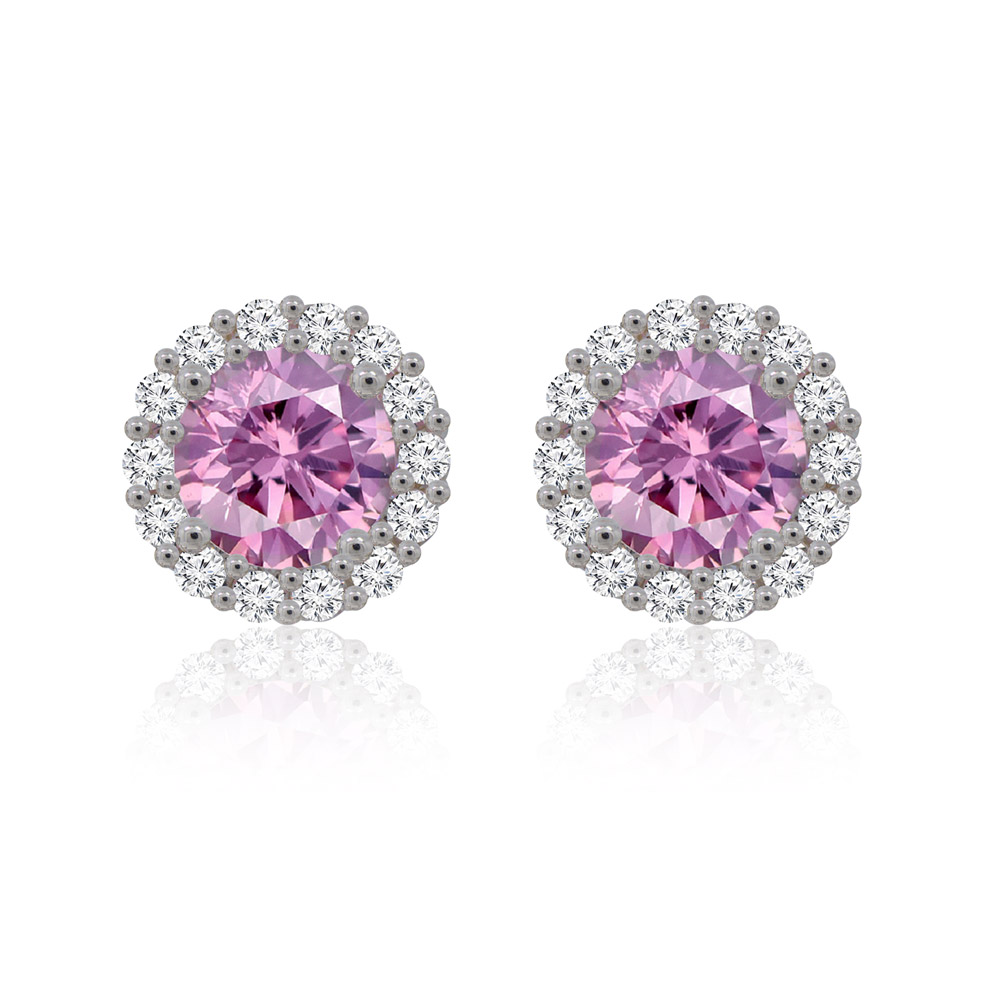 Silver Plated Pink Round Stud Earrings