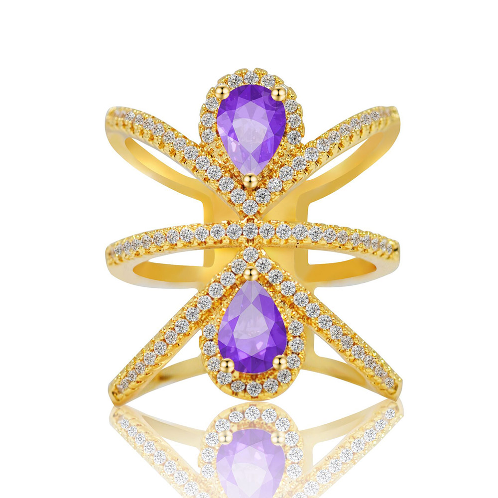 Gold Plated Purple Cocktail Wide Ring