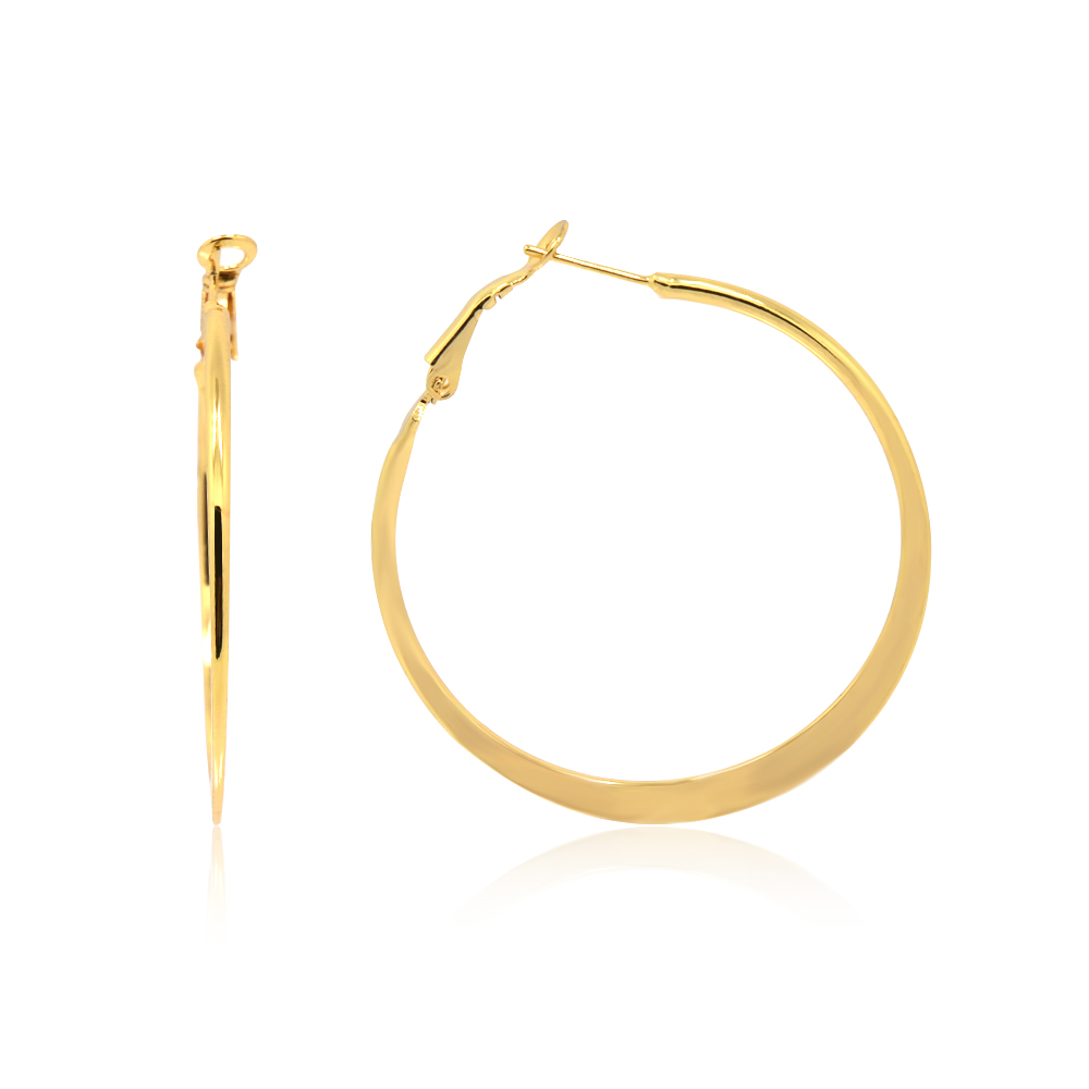 Gold Polished Side Flat Hoop Earrings