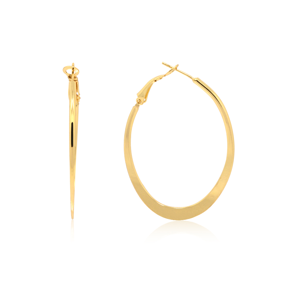 Gold Hoop Polished Oval Flat Earrings