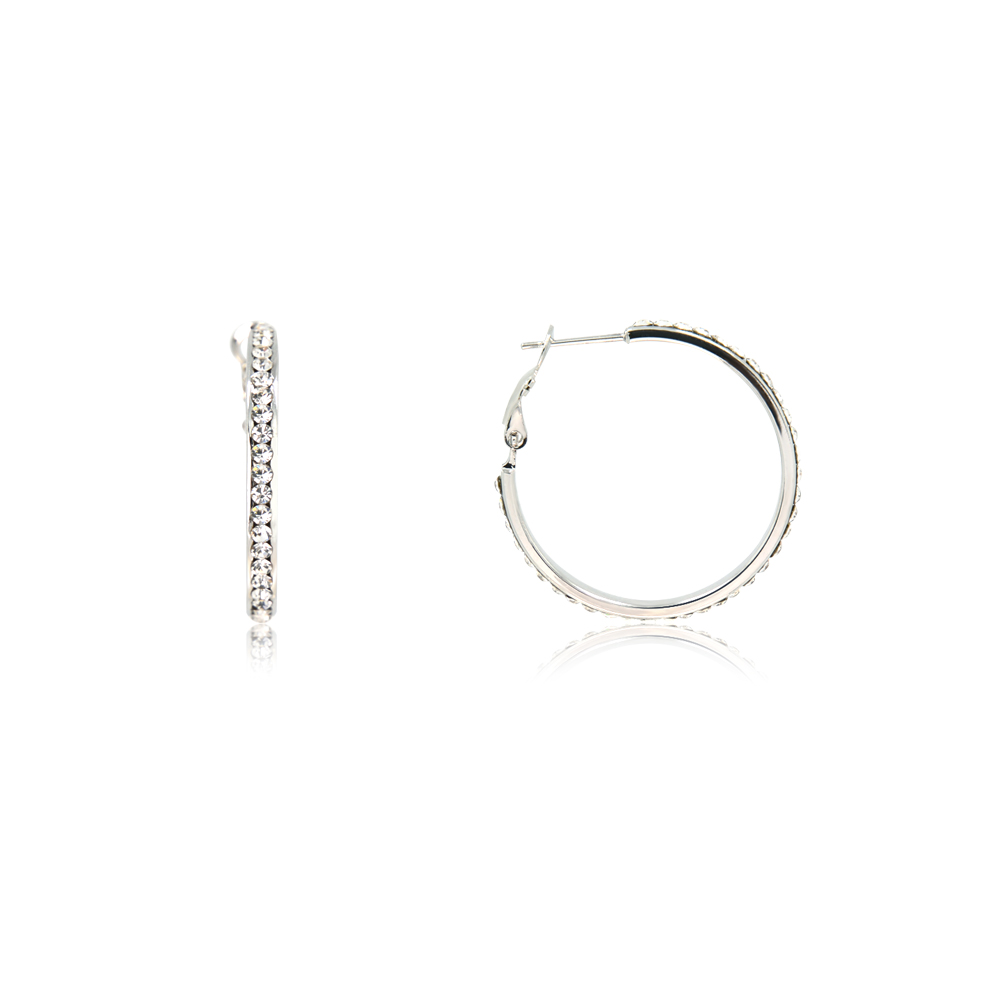 Pierced Small Hoop Earrings with Rhinestone