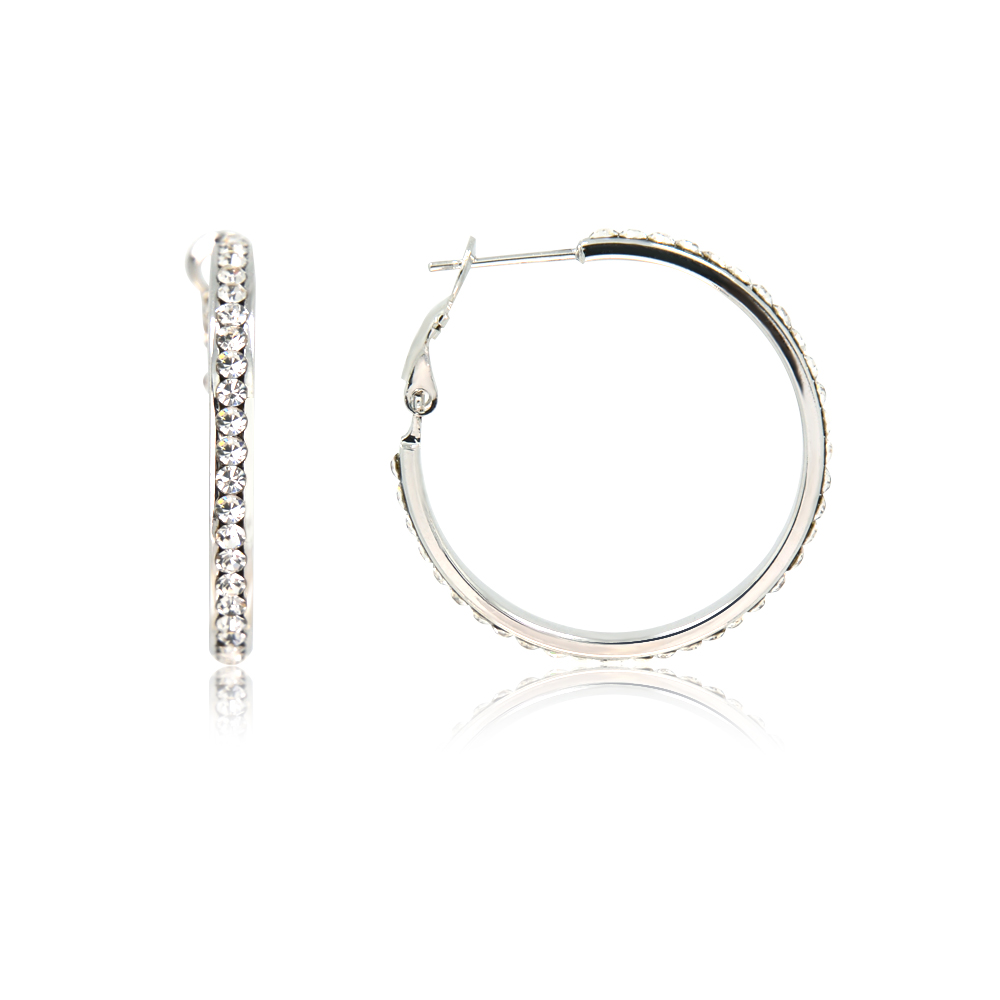 Rhodium Sparkle Round Small Hoop