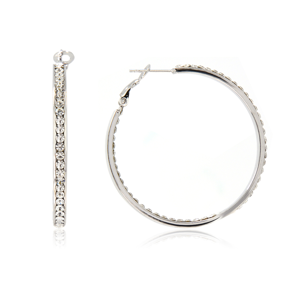 Rhodium Crystal Round Hoop Earrings