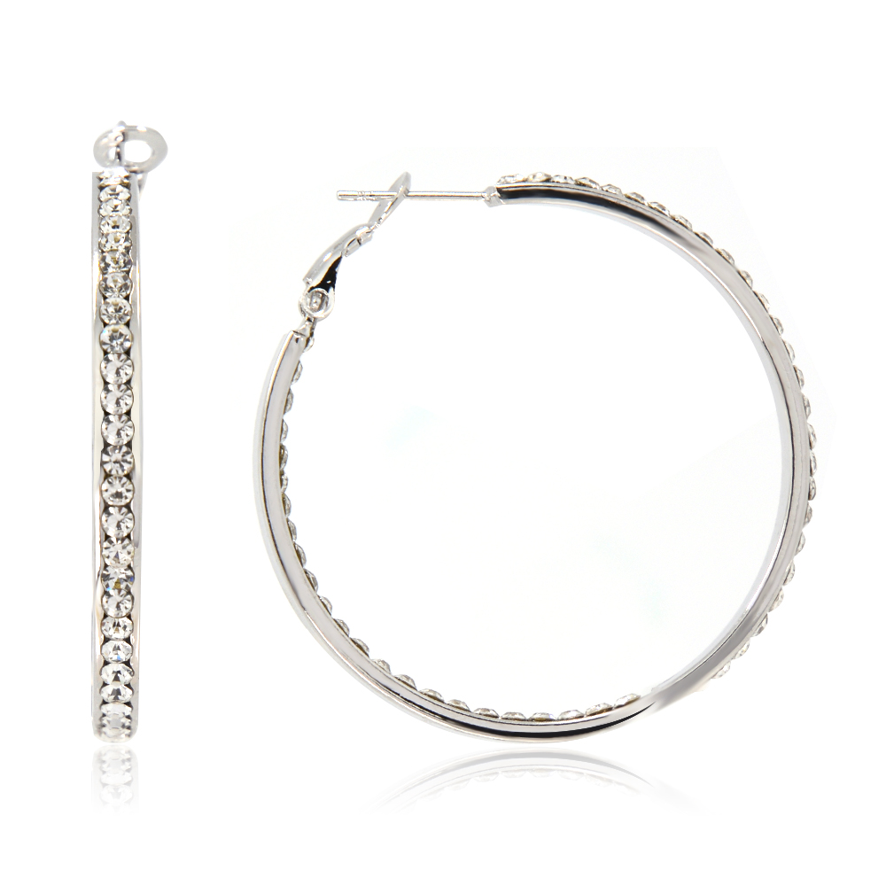 Large Rhodium Hoop Crystal Earrings